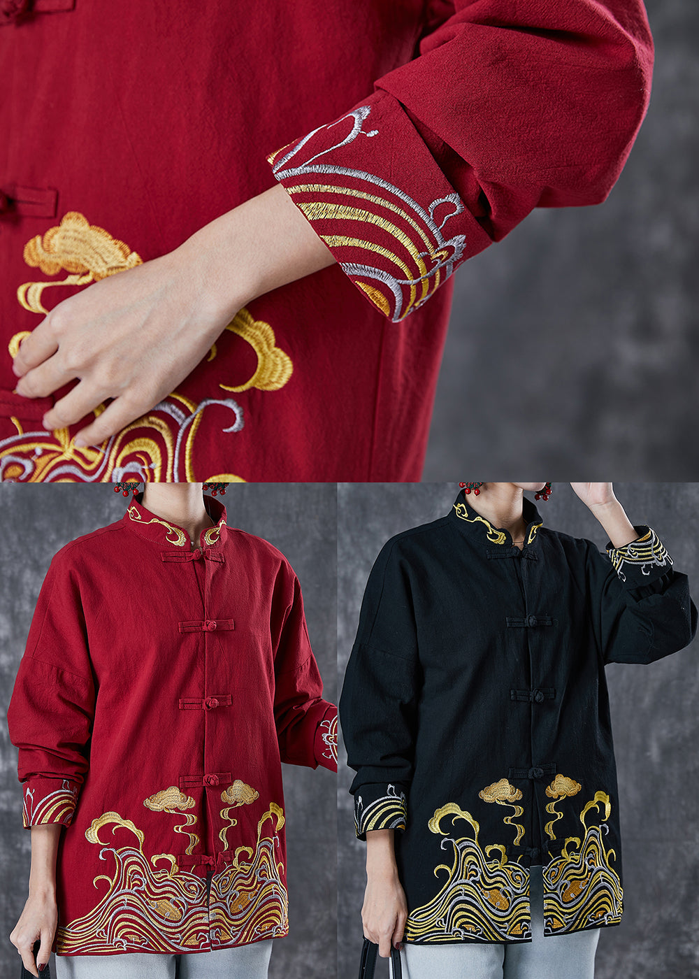 Black Embroideried Cotton Shirt Tops Spring