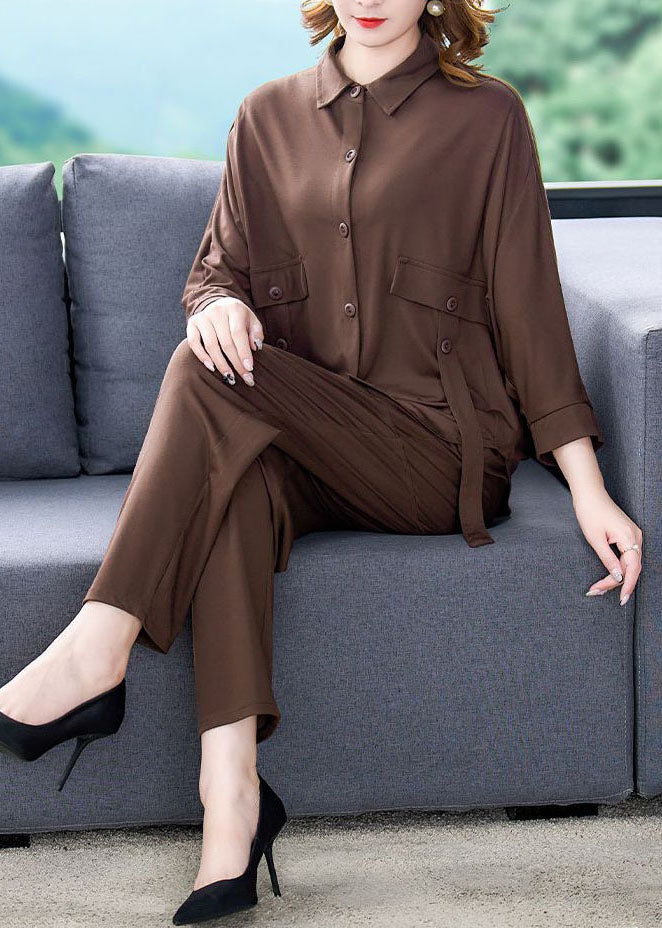 Classy Chocolate Peter Pan Collar Button Two Piece Set Clothing Outfit Fall