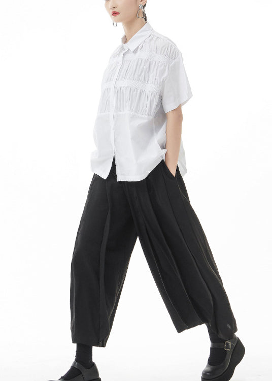 White Peter Pan Collar Cotton Blouse Top Short Sleeve
