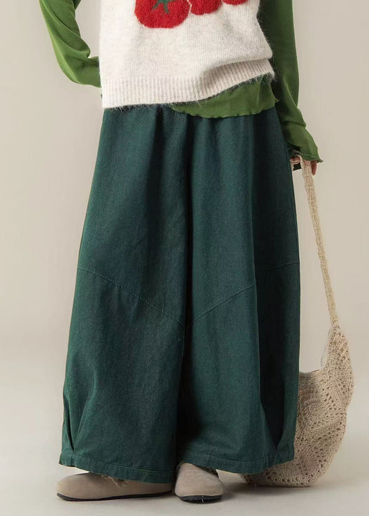 Peacock Green Oversized Denim Wide Leg Pants Spring