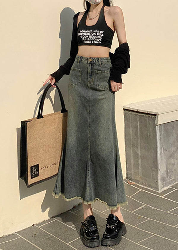 New Blue High Waist Fishtail Denim Skirt