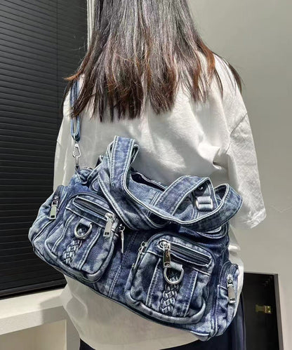 Art Blue Pockets Durable Denim Shoulder Bags