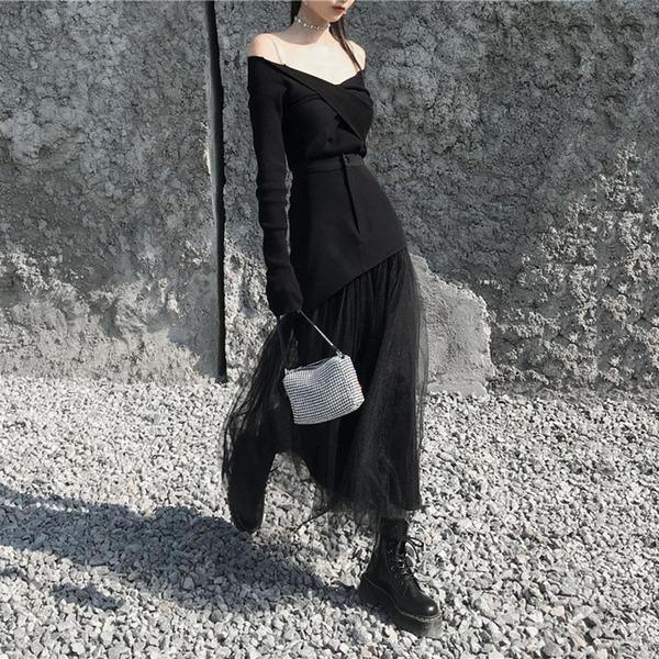 New Mesh Patchwork Skirt Color Street Simplicity Temperament Skirt