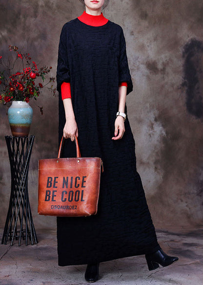 Black Bat Wing Sleeve Knit Long Sweater Winter