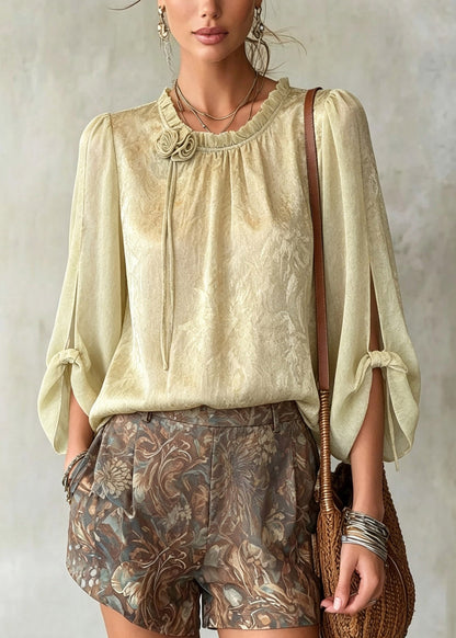 Fine Light Green Print Chiffon Shirt Half Sleeve