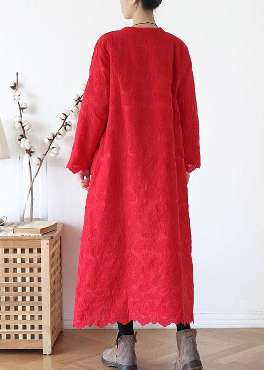 Red Stand Button Fall Long Sleeve Coats
