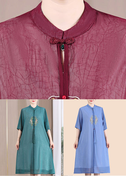 Blue Tasseled Button Patchwork Dresses Summer