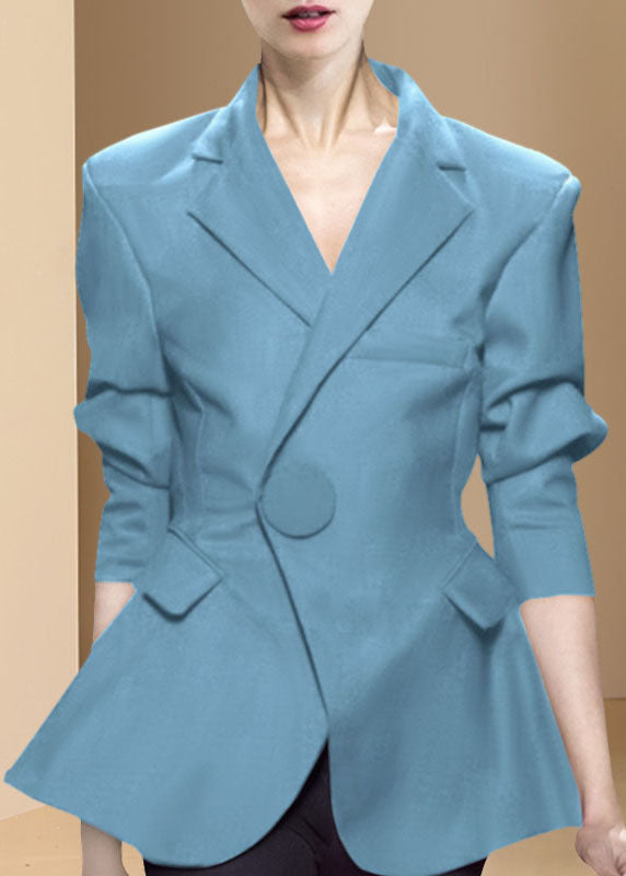 Formal Light Blue Button Peter Pan Collar Coats Long Sleeve