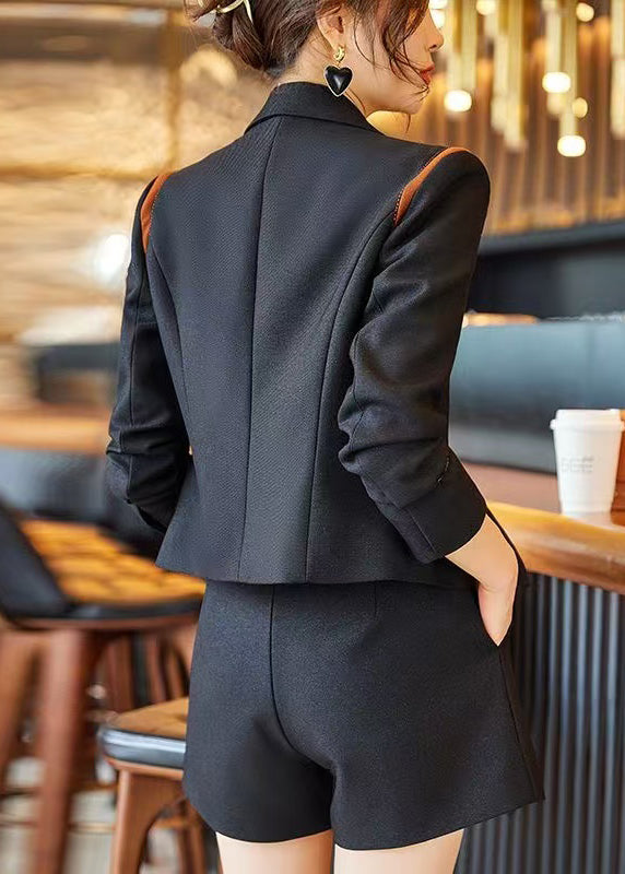 Fitted Black Silm Fit Cotton Two Piece Set Clothing Spring