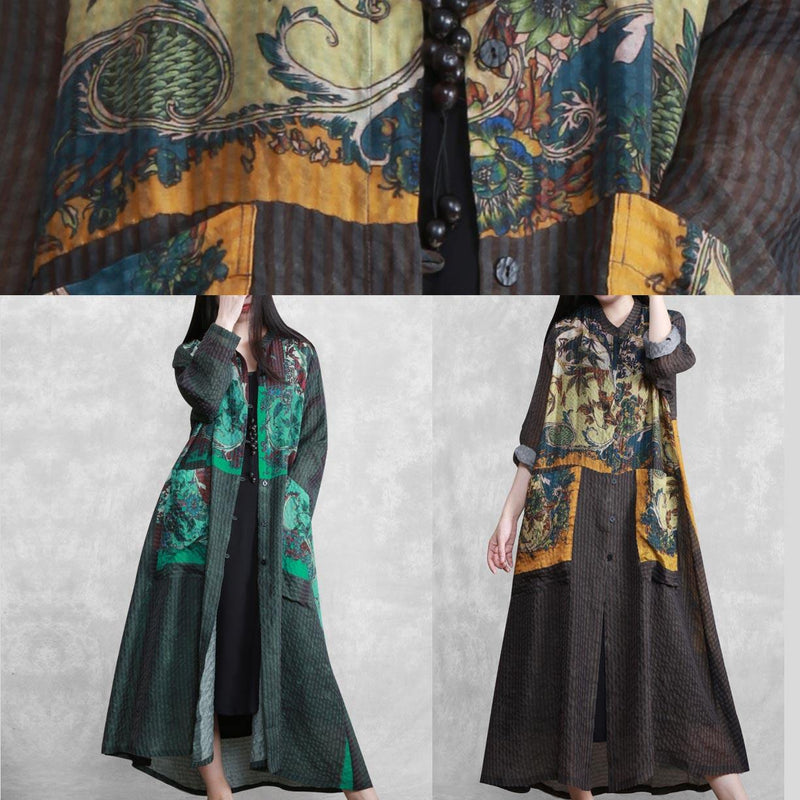 Modern Stand Collar Spring Tunics Sewing Green Print a Line Dress