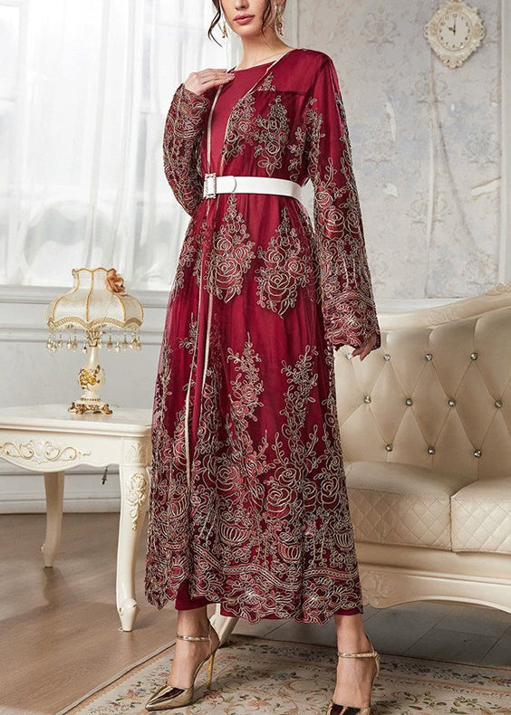 French Orange Embroidered Tulle Two Piece Suit Spring