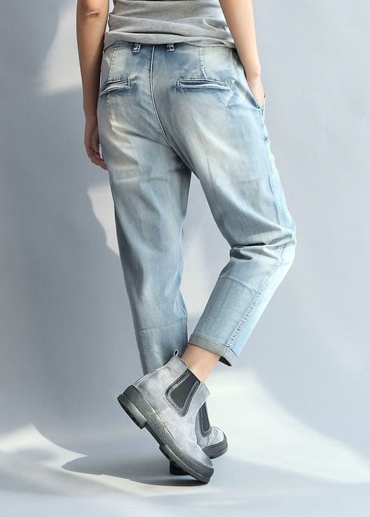 Light Blue High Waist Cotton Denim Pants Fall