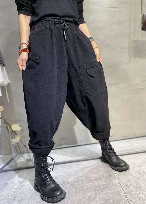 Yellow Elastic Waist Pockets Tie Waist Fall Pants