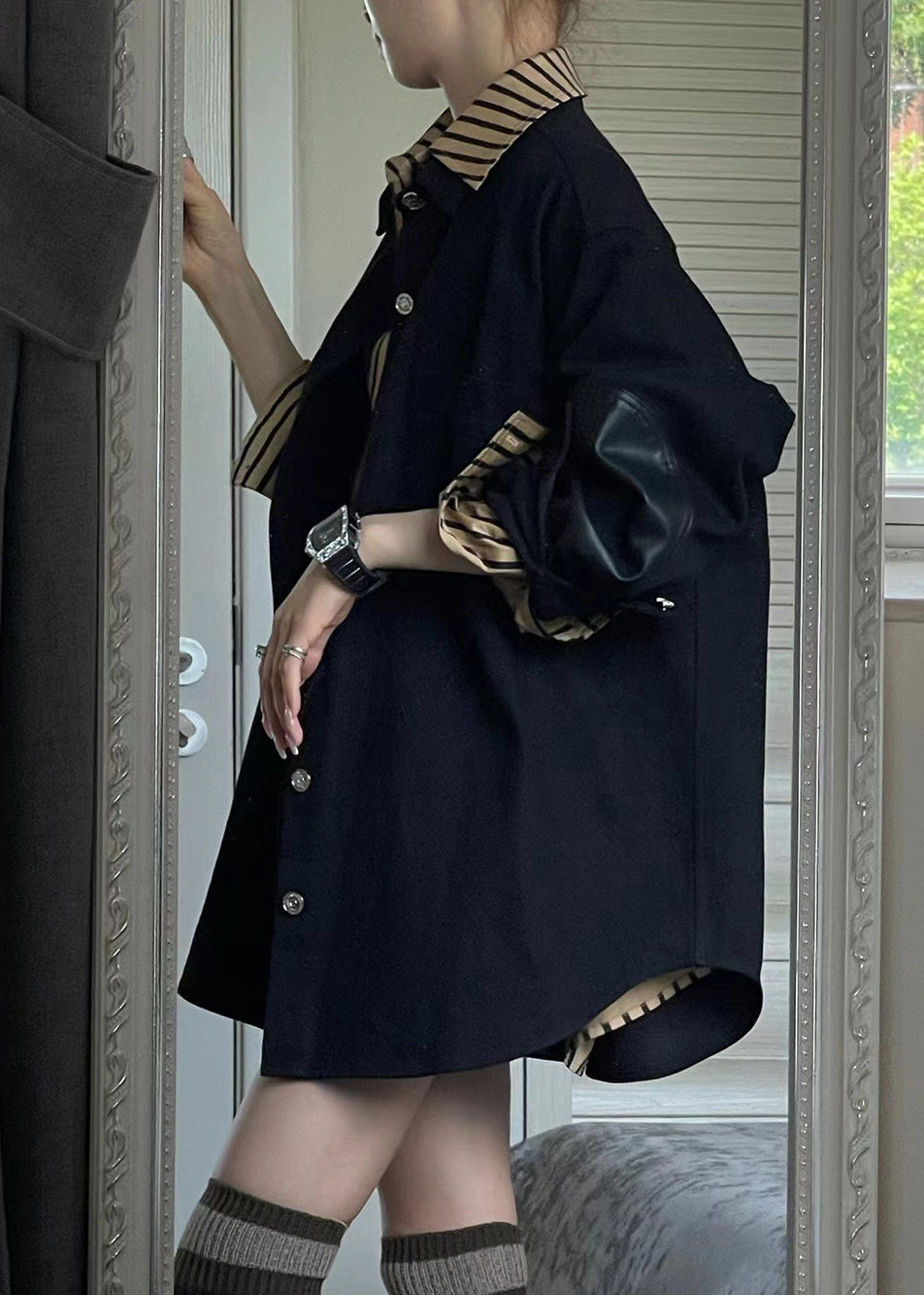 Black Coats and Striped Shirts Two Piece Set Spring