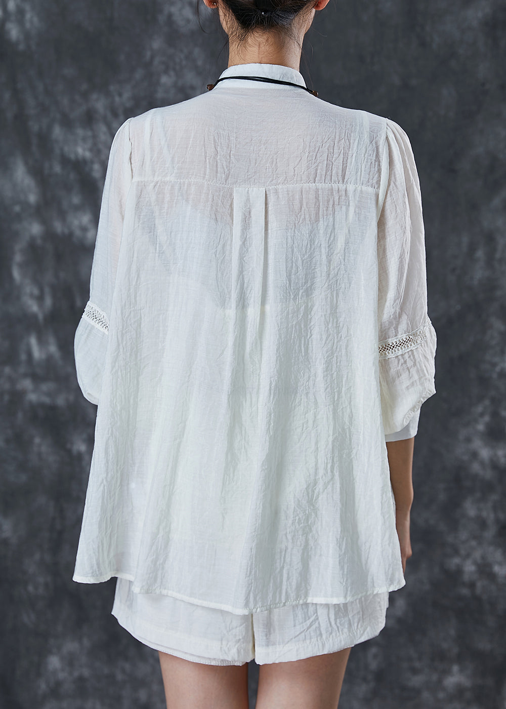 White Lace Patchwork Wrinkled Cotton Two Pieces Set Summer