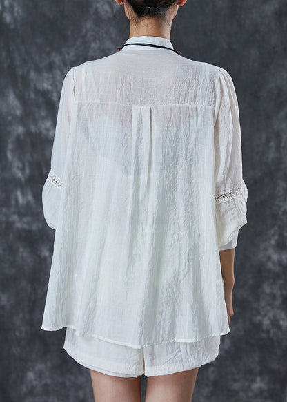 White Lace Patchwork Wrinkled Cotton Two Pieces Set Summer
