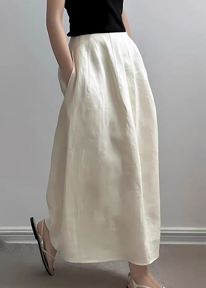 New Beige Pockets High Waist Cotton Skirts Summer