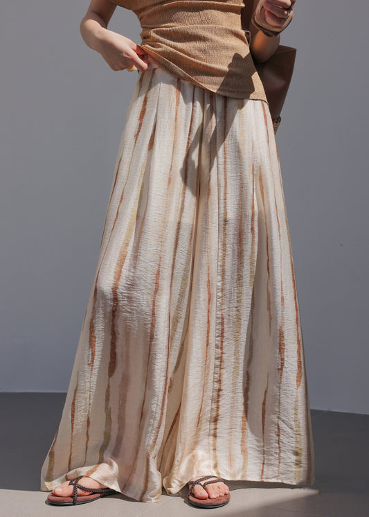 Natural Striped High Waist Wide Leg Pants Summer