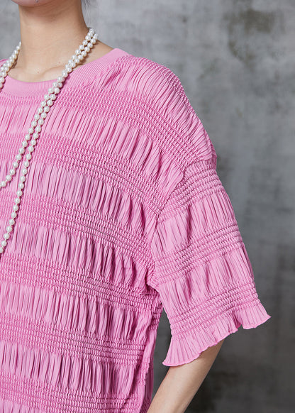 Pink Wrinkled Cotton Tanks Half Sleeve