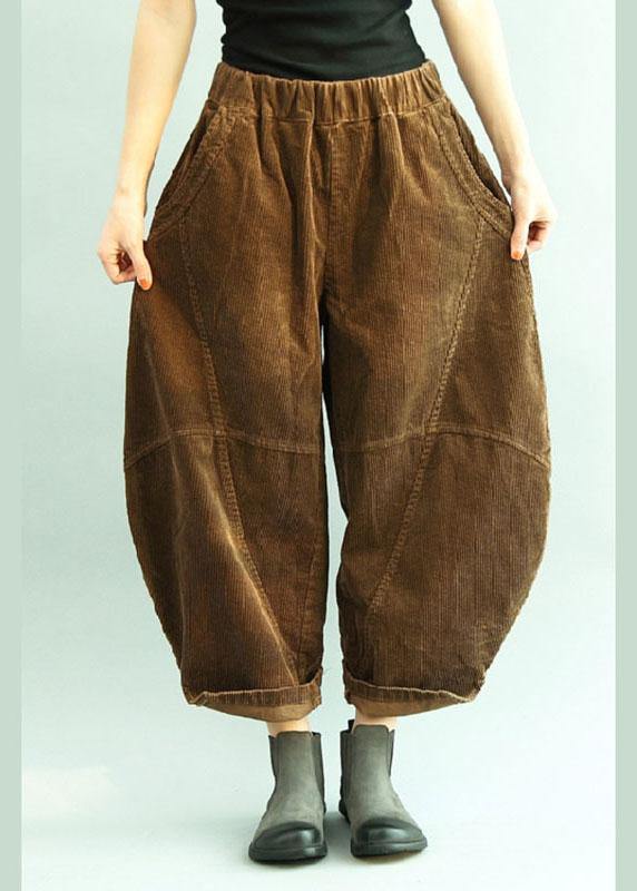 Brown Pockets Patchwork Lantern Fall Pants Trousers