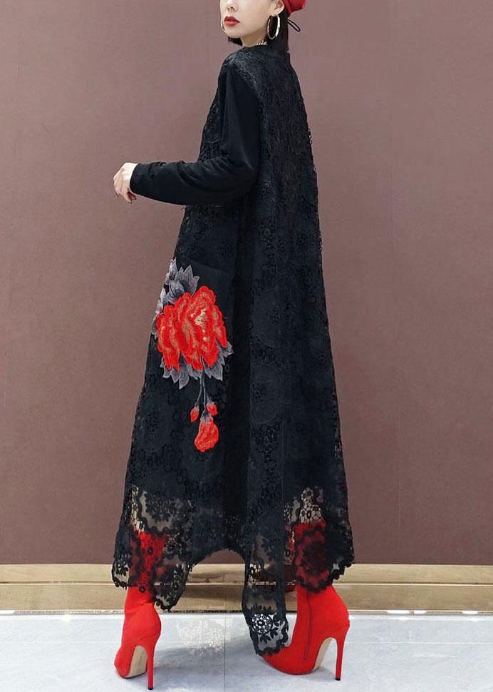 Black O-neck Lace Print Dress Fall