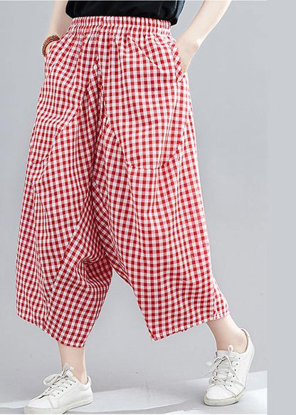 Red Plaid Large Elastic Waist Pants