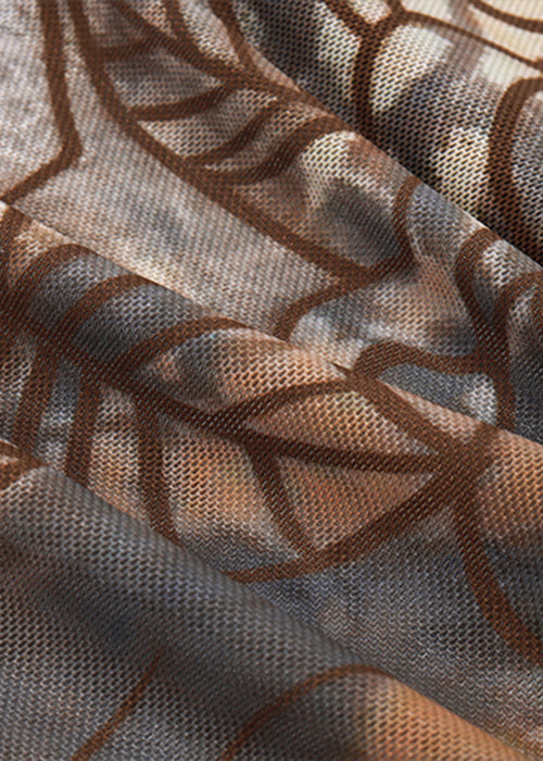 Brown Asymmetrical Print Tulle Tank Sleeveless