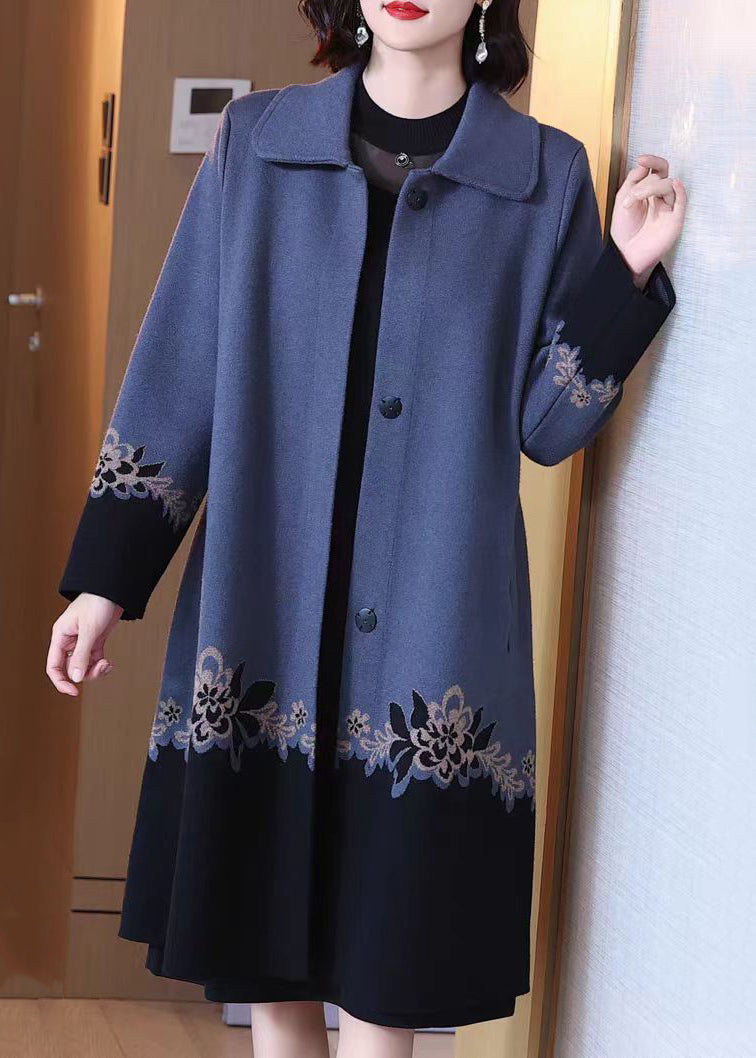 Red Button Print Patchwork Cotton Knit Coats Long Sleeve Fall