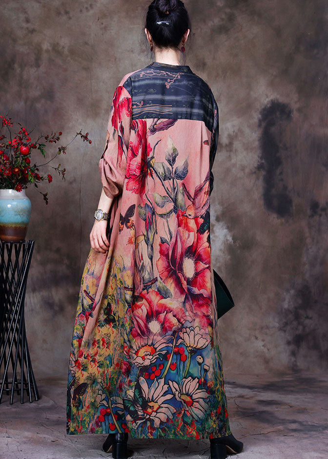 Colorblock Stand Collar Pockets Patchwork Silk Trench Coats Long Sleeve