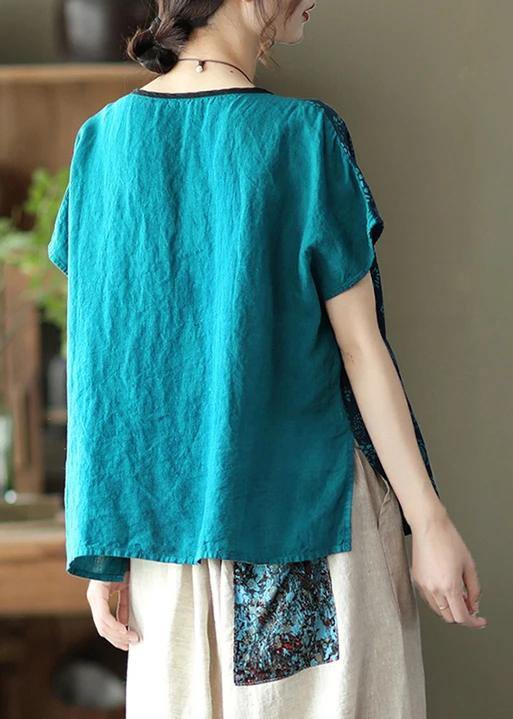 Linen Purple Stitching Short Sleeve T-shirt