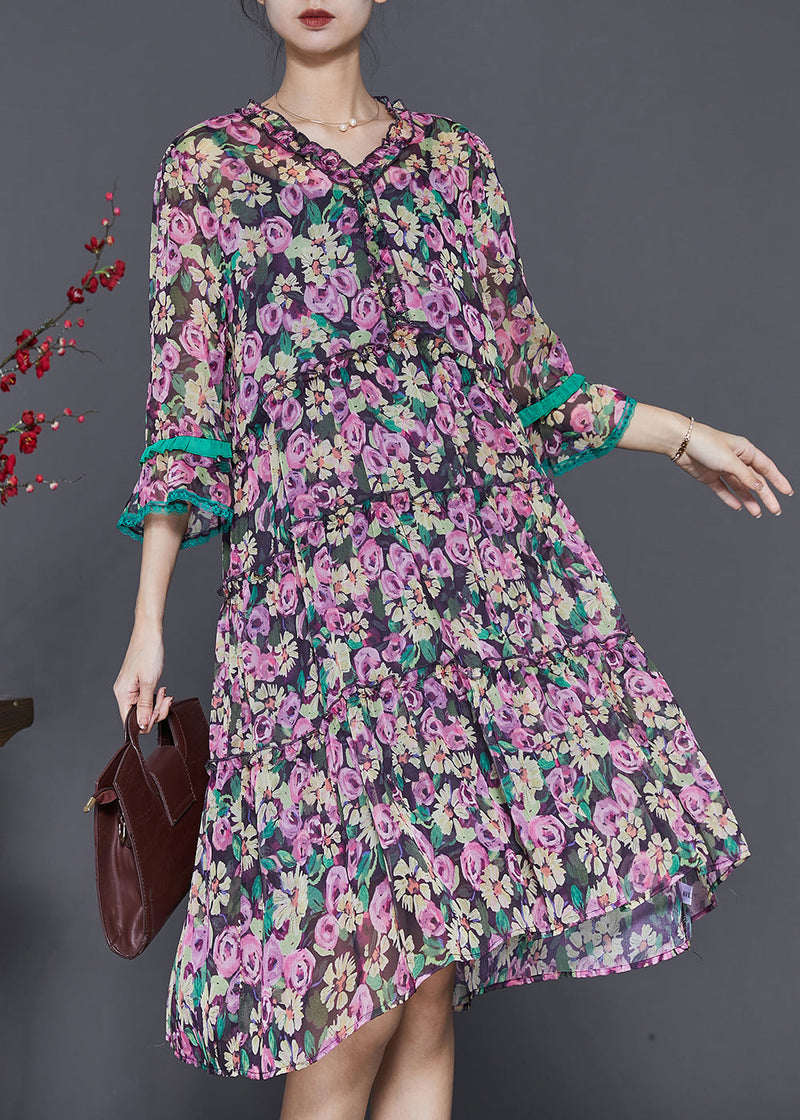Stylish Black Ruffled Chiffon Dress Summer