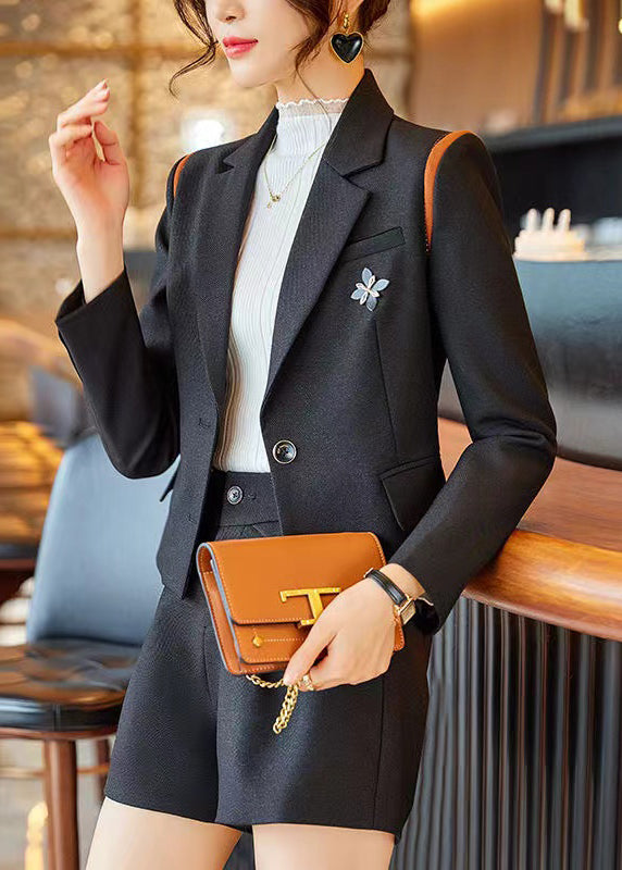 Fitted Black Silm Fit Cotton Two Piece Set Clothing Spring