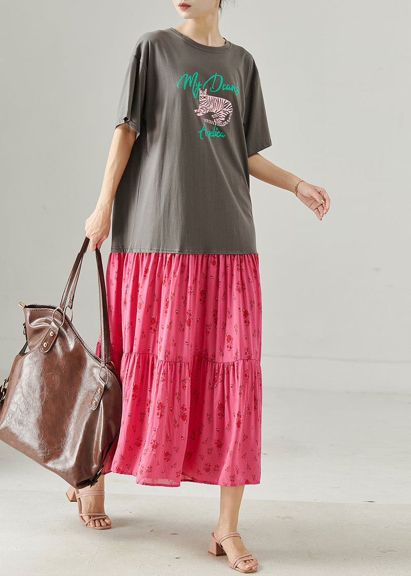 Grey Oversized Patchwork Print Cotton Dress Summer
