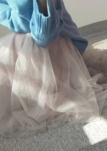 Italian White Patchwork Elastic Waist Tulle a Line Skirts