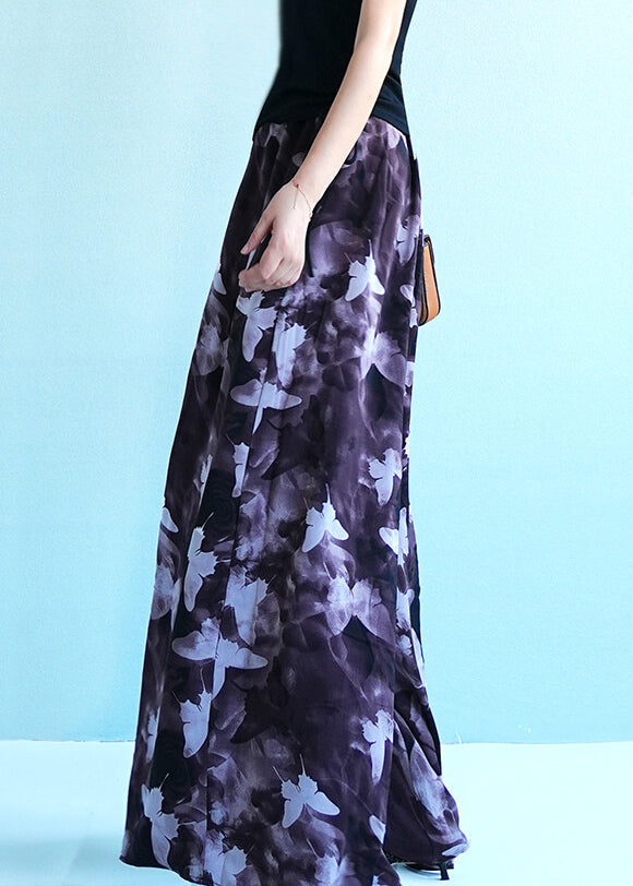 Butterfly Print Elastic Waist Ice Silk Wide Leg Pants Summer