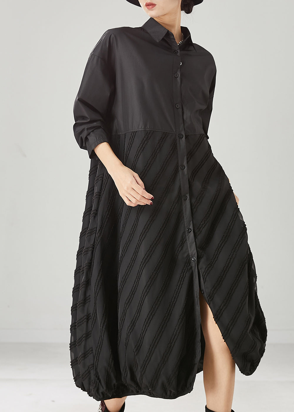 Black Oversized Patchwork Cotton Party Dress Spring