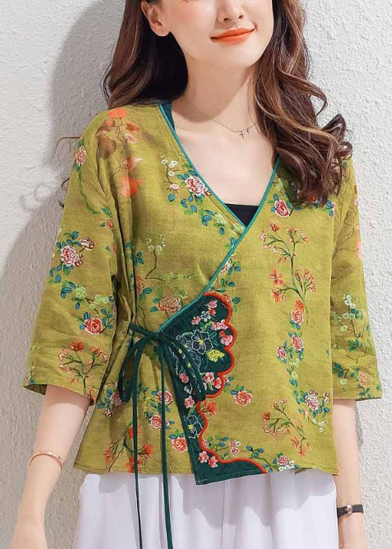 Boutique Yellow V Neck Embroideried Shirt Half Sleeve