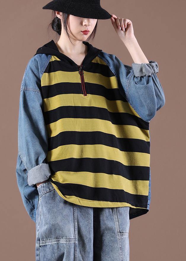 Yellow Striped Asymmetrical Design Autumn Ideas Tops