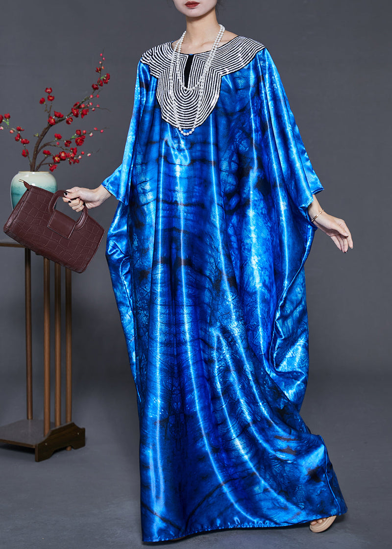 Blue Sequins Tie Dye Silk Holiday Dress Summer