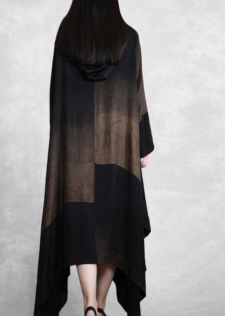 Hooded Outfits Black Long Dresses<