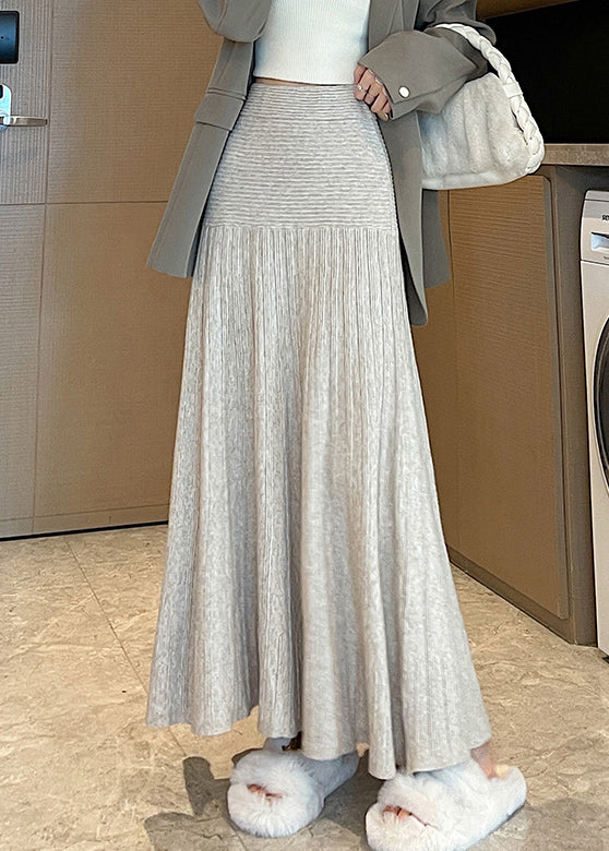 Slim Fit Apricot Striped Knit Skirt Spring