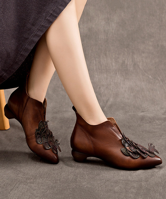 Original Design Style Coffee Pointed Chunky Boots