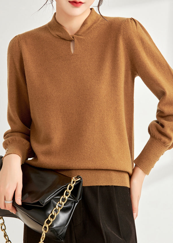 Coffee Original Design Button Wool Knit Sweater Spring