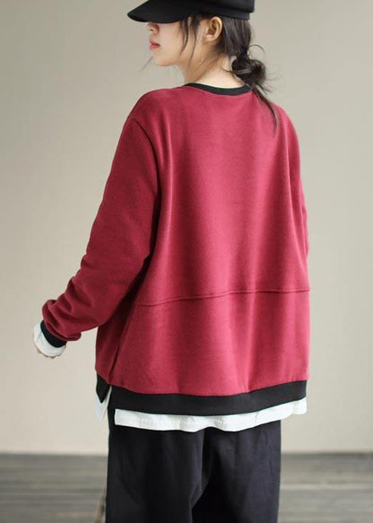 Red Clothes for O Neck False Two Pieces Silhouette Spring Blouse