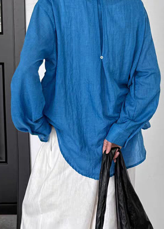 Boutique Blue Patchwork Button Shirt Spring