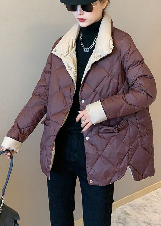Black Pockets Patchwork Duck Down Puffers Jackets Winter