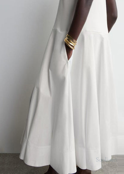 White Patchwork Cotton Long Dresses Summer