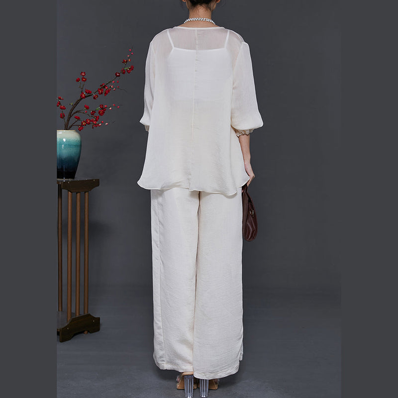 Milk White Chiffon Two Pieces Set Low High Design Summer