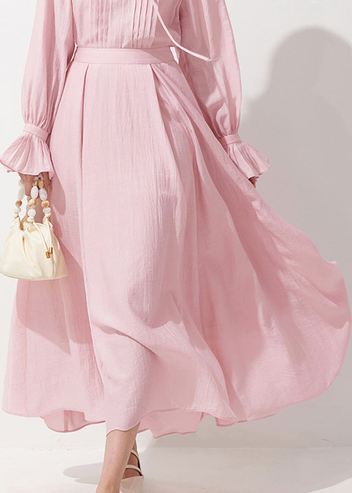 French Pink Zippered High Waist Cotton a Line Skirts Fall