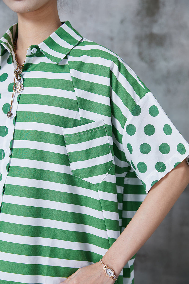 Green Asymmetrical Patchwork Print Cotton Two Pieces Set Summer